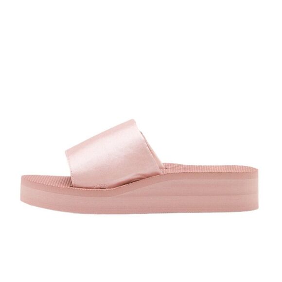 Pink Satin Strap Open Toe Slip On Wedge Slider Sandals NEW - Picture 4 of 4